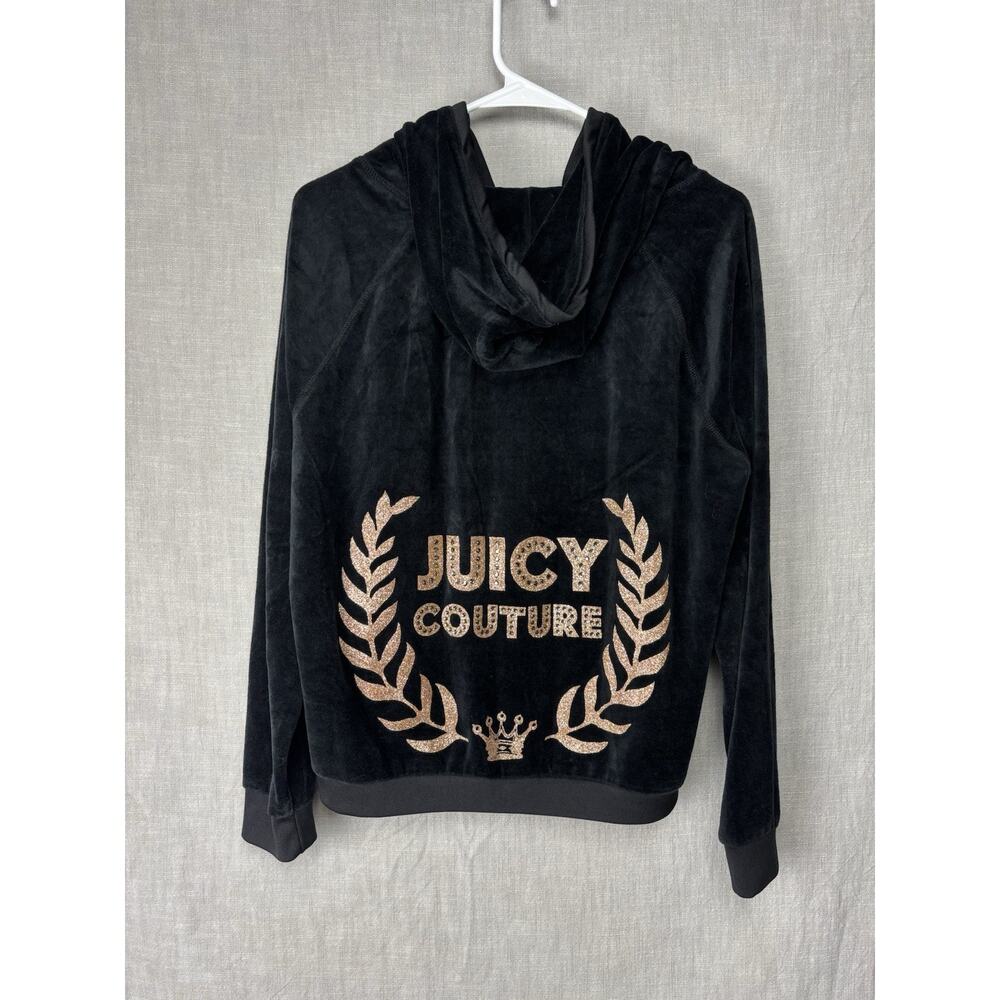 Juicy Couture Full Zip Hoodie Women's Size XL Black Velour Vtg Y2K Rhinestone